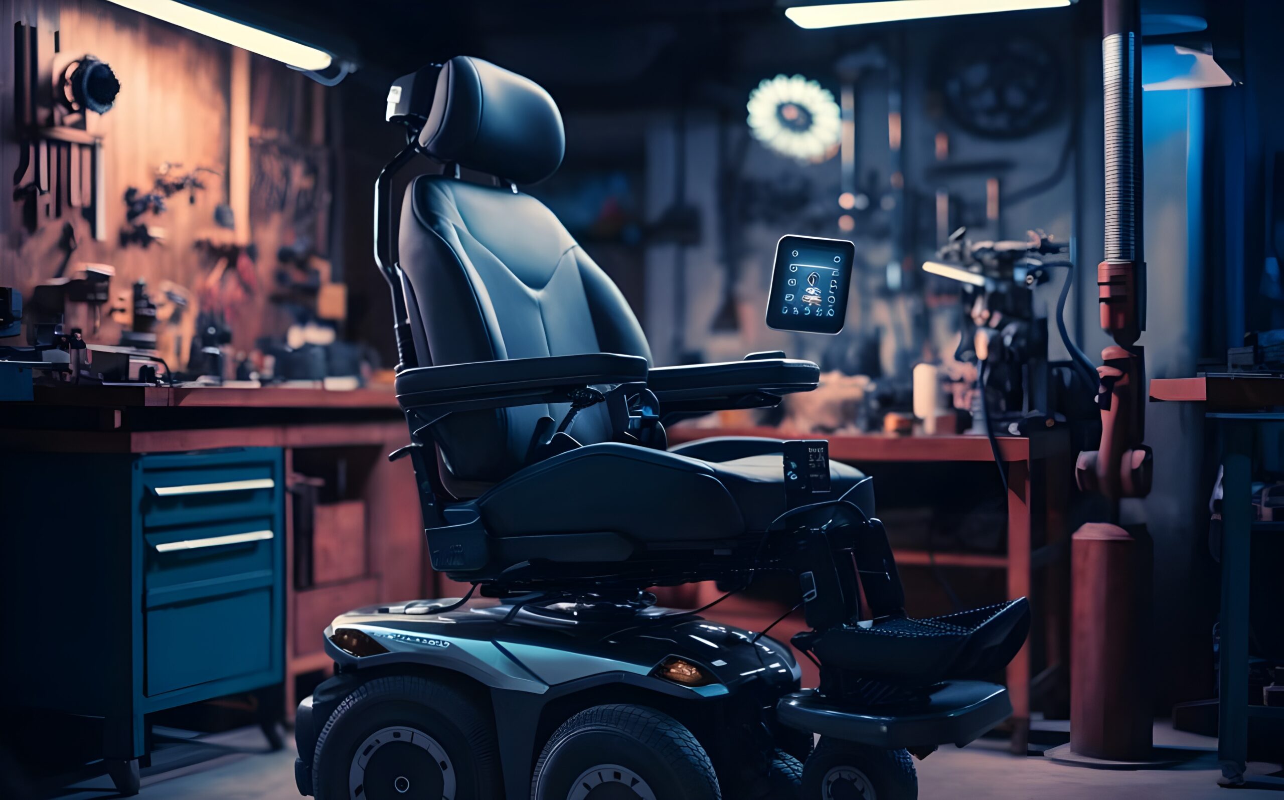 Modern Powered Wheelchair in Workshop Setting